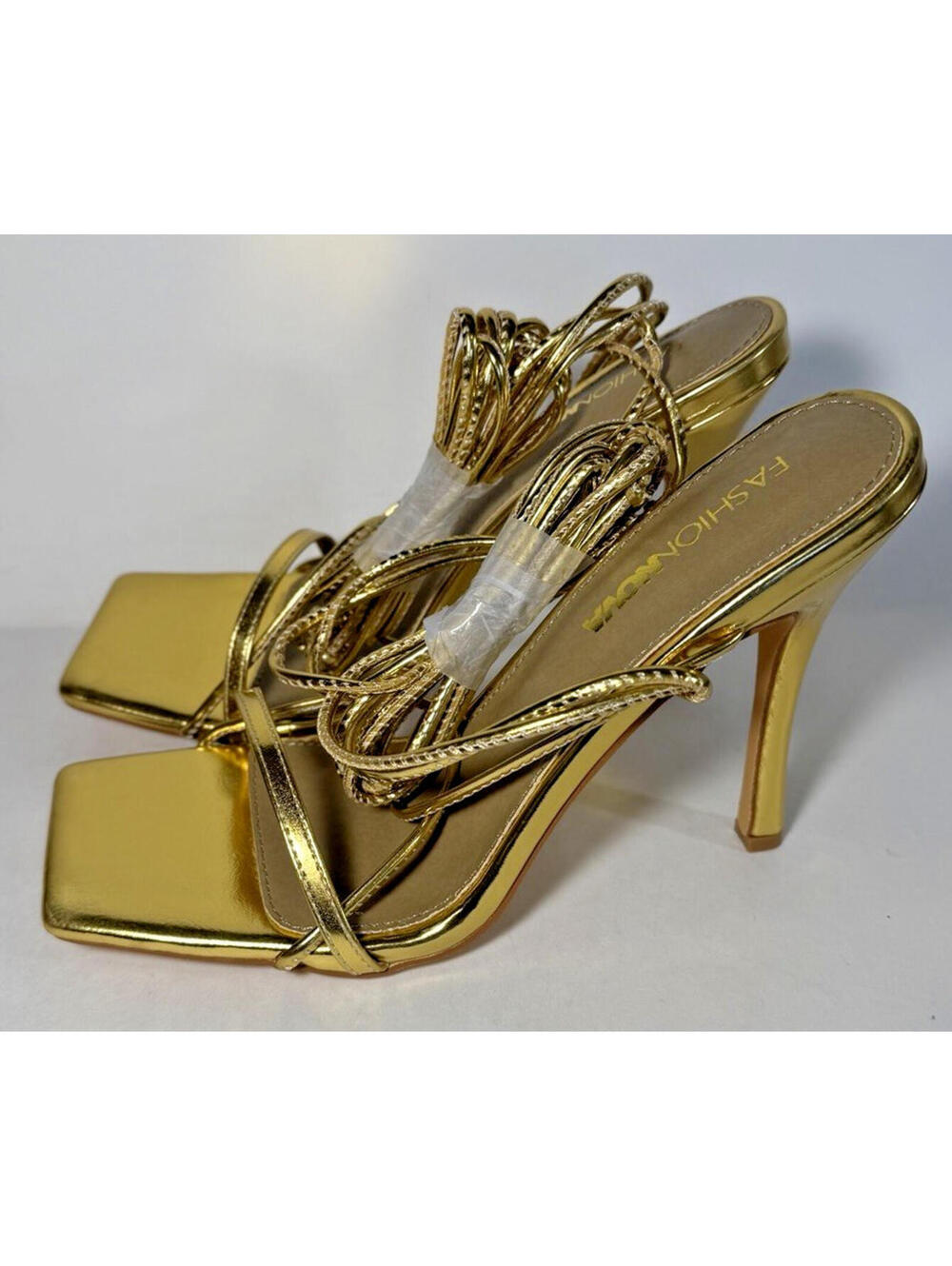 FASHION NOVA Summer Night Womens Strappy Heeled Sandals Gold